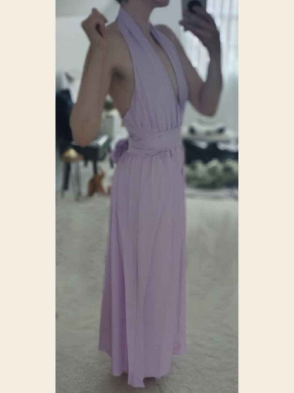 Halter V-Neck Spring Dress in Purple - Picture 2 of 3